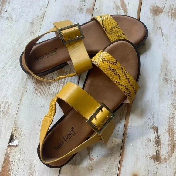 HENRY FERRERA mustard Yellow sandals MINT, women's size 10, sling back boho - Picture 2 of 14